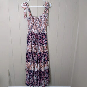 Abel the Label Pink Floral Boho Smocked Maxi Dress